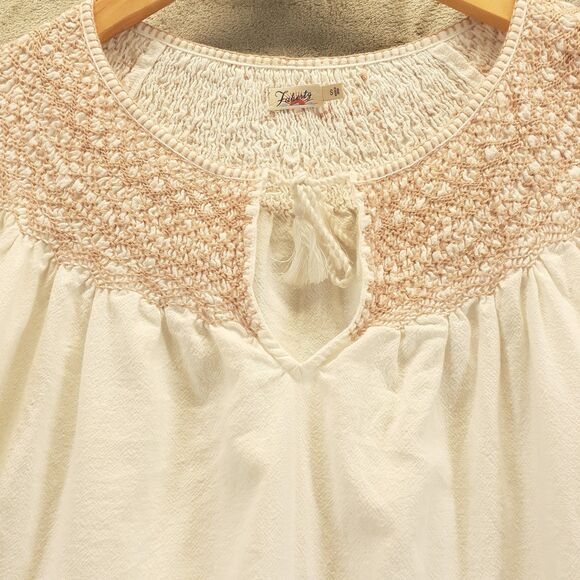 Faherty Women Sz S Cream Naomi 100% Organic Cotton Embroidered Peasant Blouse - Picture 6 of 10